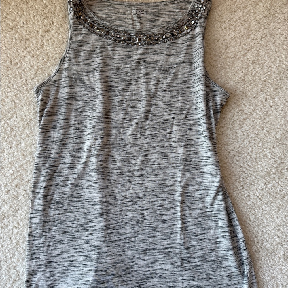 LOFT Heather Gray Tank Top with Sequin Neckline